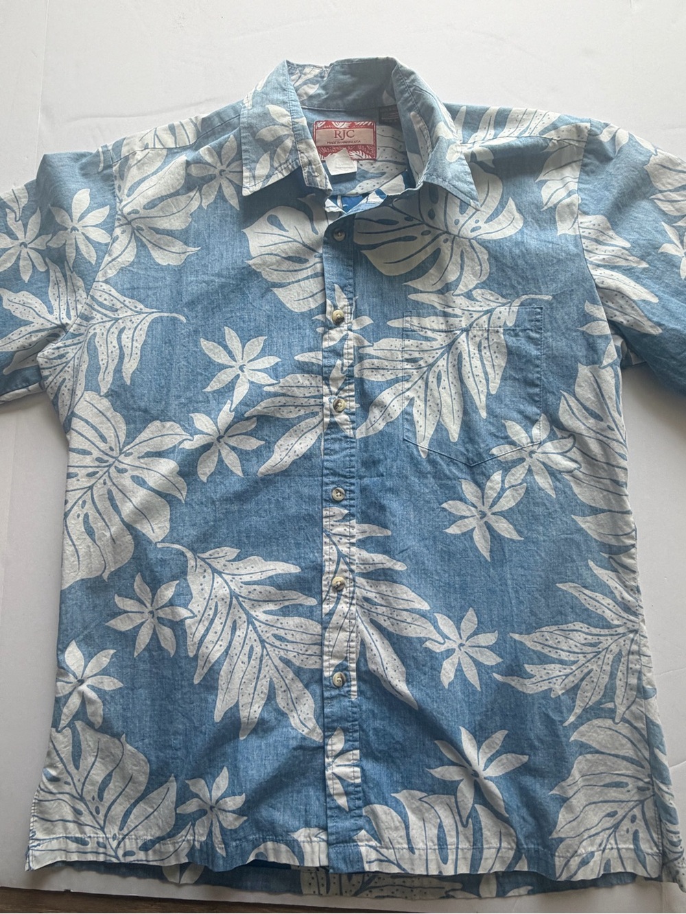 RJC Light Blue Floral Button-Down Hawaiian Shirt